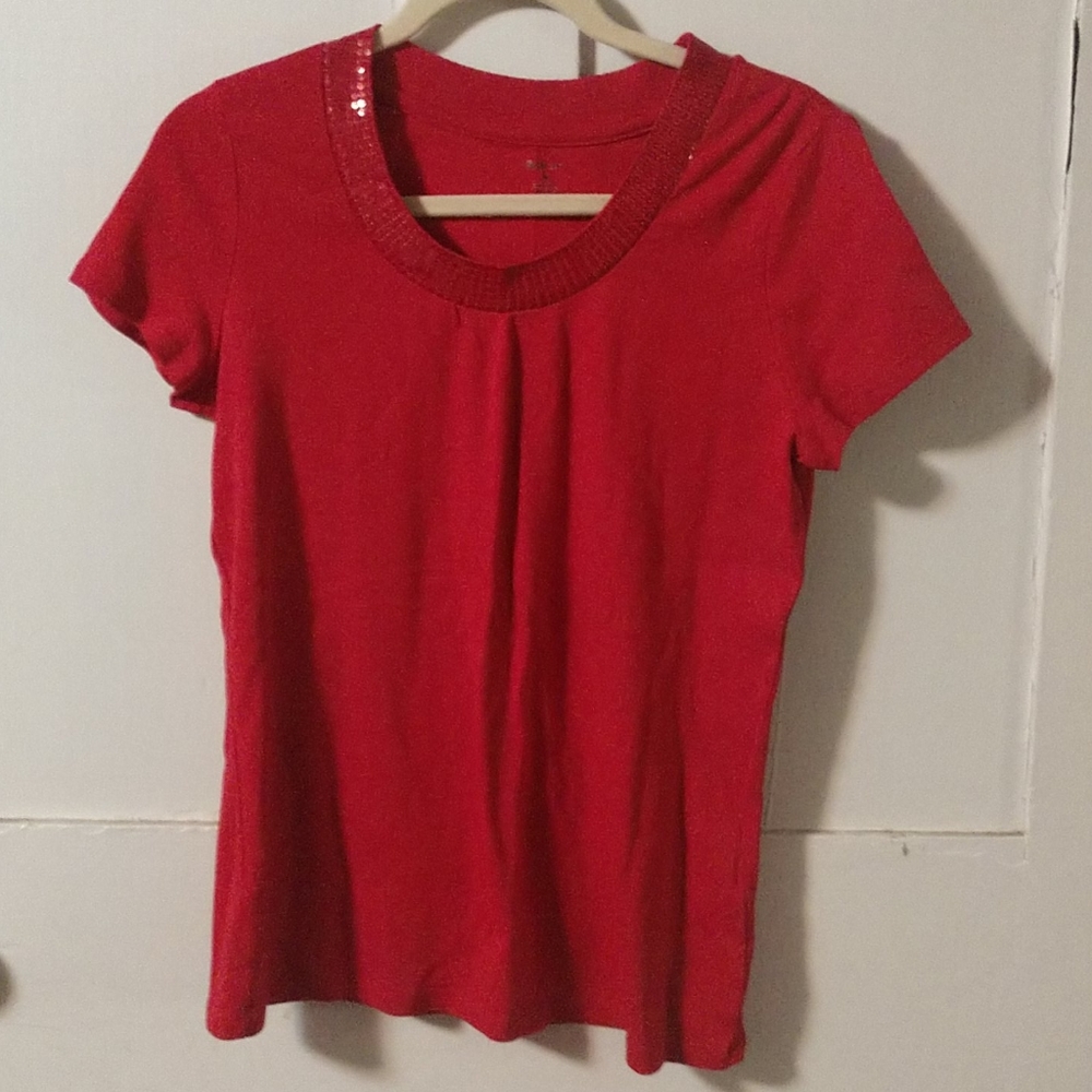 Red Seequin Neckline Top